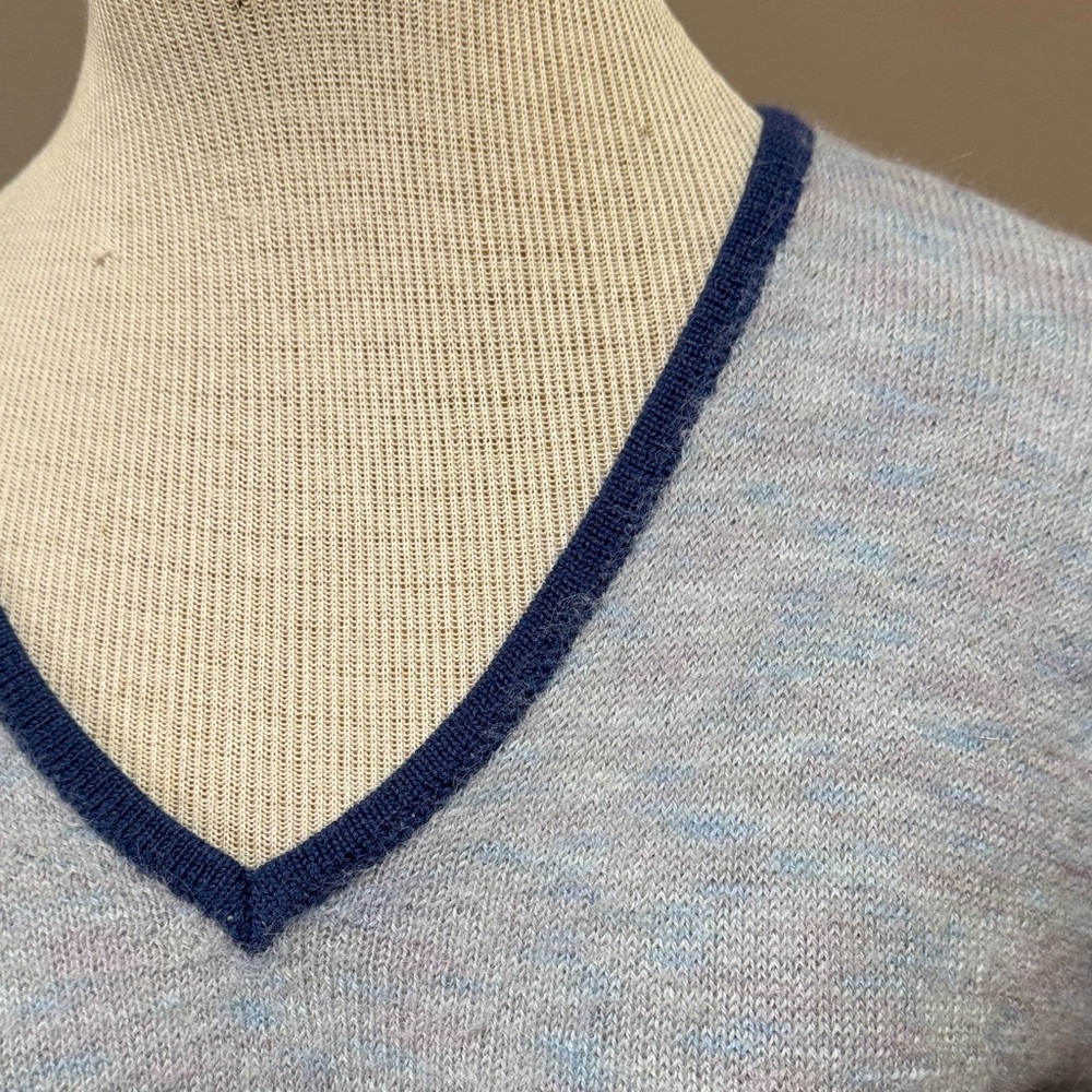 Peruvian Link 100% Alpaca wool Blue Heather V-Neck Sweater stretchy warm Winter